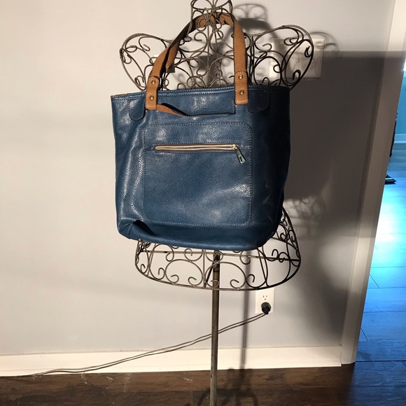 Blue leather handbag - Picture 2 of 3